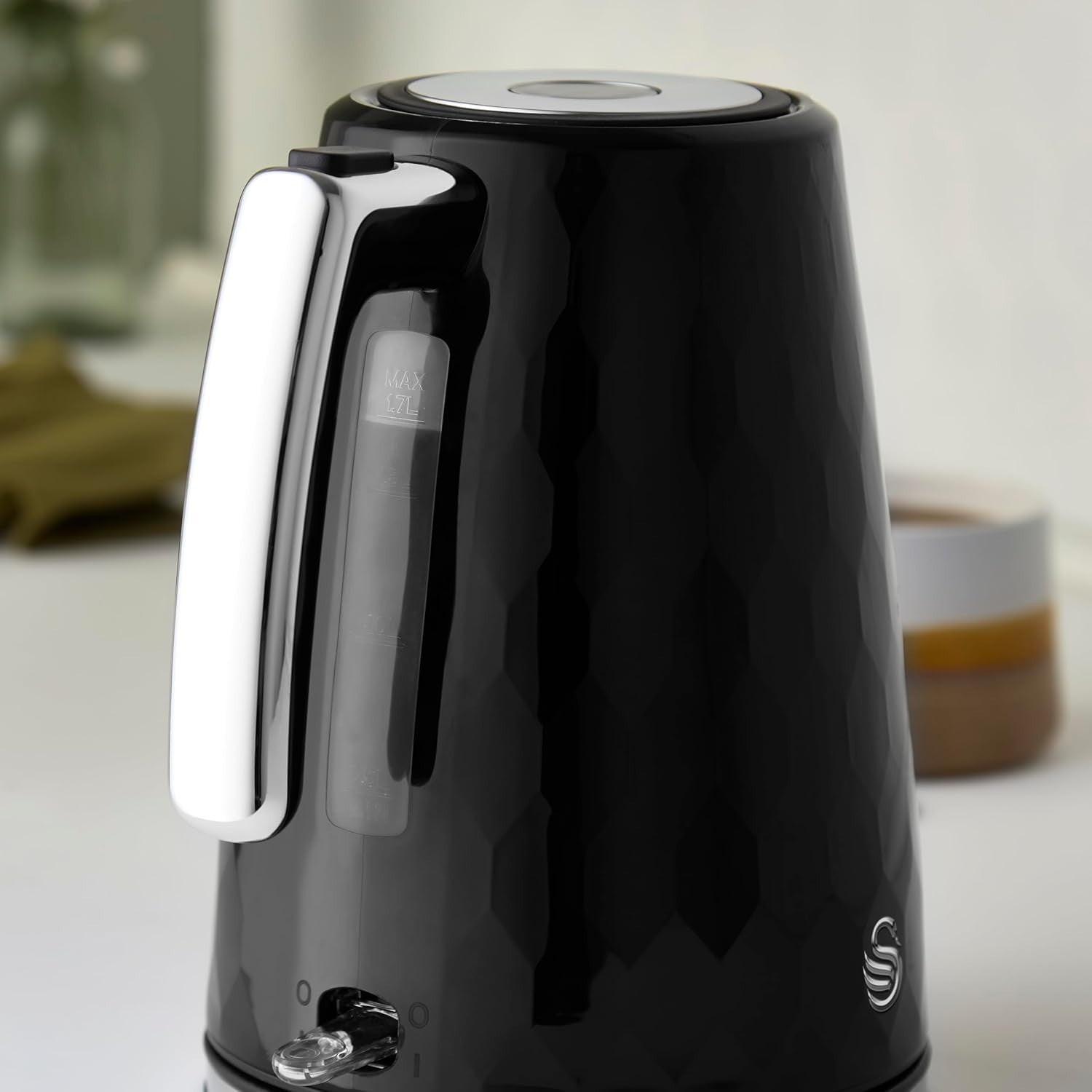 Swan Hexton Kettle & 2 Slice Toaster Kitchen Set (Black) - Vibe Home