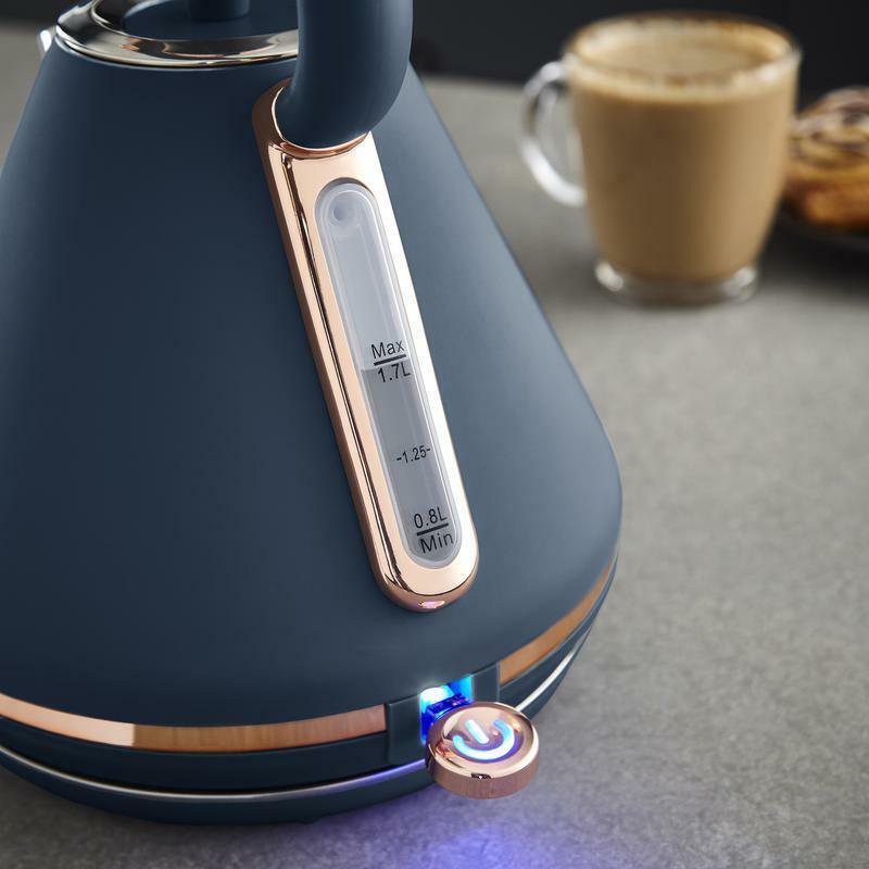 Tower Cavaletto Pyramid Kettle, 4 Slice Toaster & Canister Kitchen Set (Midnight Blue) - Vibe Home