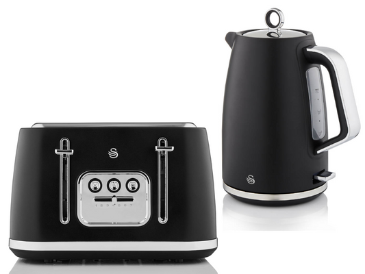 Swan Serenity Kettle & 4 Slice Toaster Kitchen Set (Black) - Vibe Home
