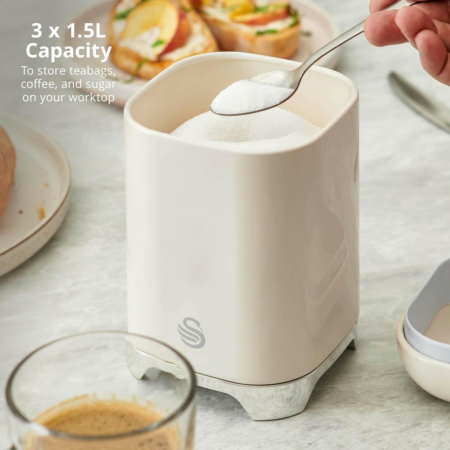 Swan Solace Cream Breadbin & 3 Canisters Kitchen Storage Set with Chrome Trim