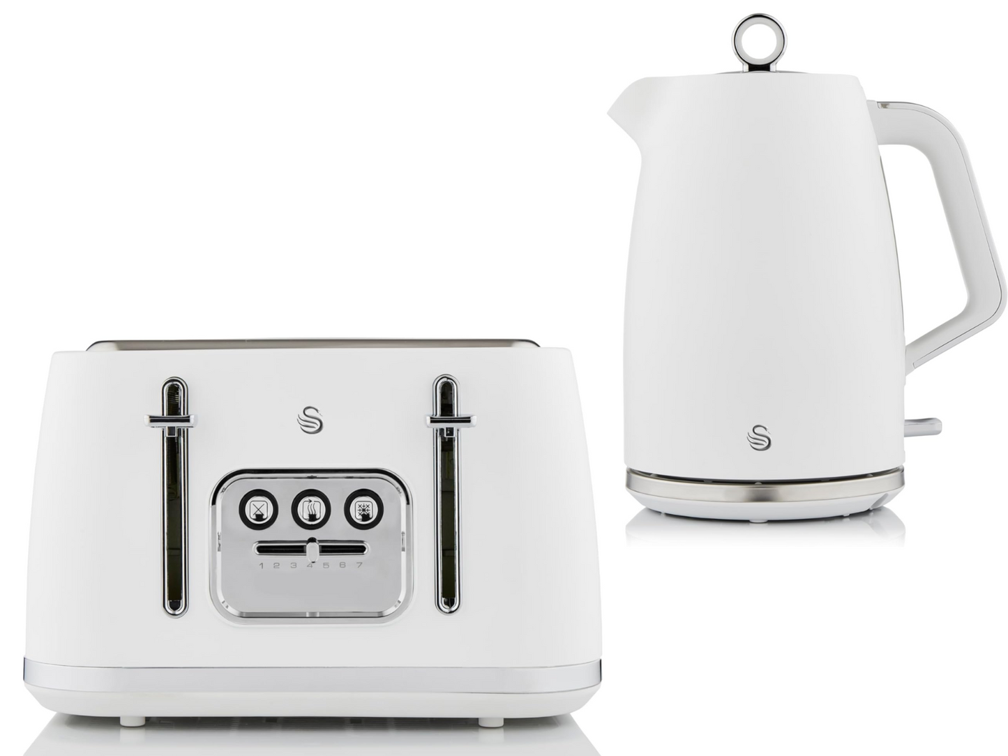 Swan Serenity Kettle & 4 Slice Toaster Kitchen Set (White) - Vibe Home
