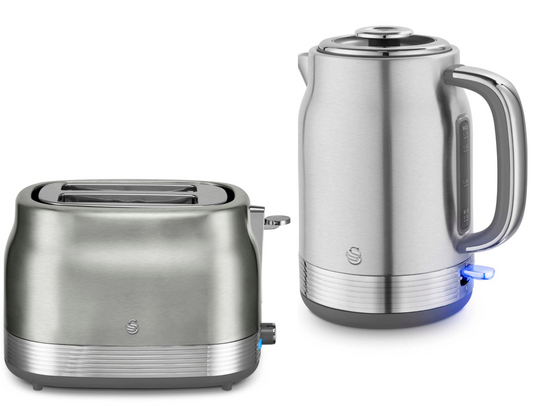 Swan Retro Jug Kettle & 2 Slice Toaster Kitchen Set Silver (Stainless Steel) - Vibe Home