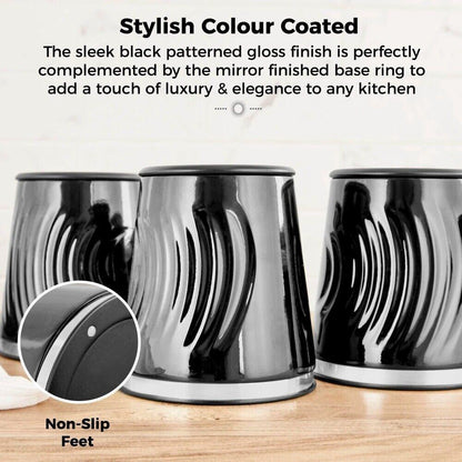 Tower Sonar Kettle, 2 Slice Toaster, Bread Bin & Canisters Kitchen Set (Black) - Vibe Home