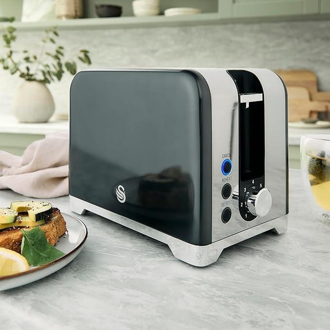 Swan Solace Kettle & 2 Slice Toaster Kitchen Set Grey (Graphite) - Vibe Home