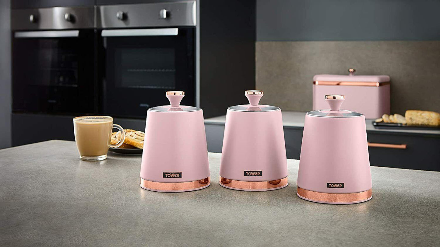 Tower Cavaletto Bread Bin & Canisters Kitchen Storage Set (Pink) - Vibe Home