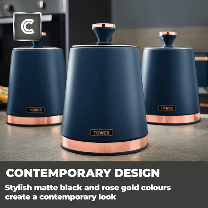 Tower Cavaletto Pyramid Kettle, 4 Slice Toaster & Canister Kitchen Set (Midnight Blue) - Vibe Home