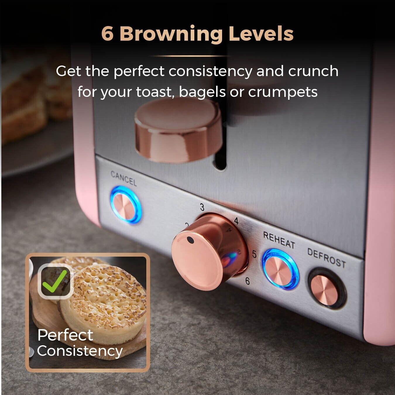Tower Cavaletto Pyramid Kettle, 2 Slice Toaster & Canisters Kitchen Set (Pink) - Vibe Home
