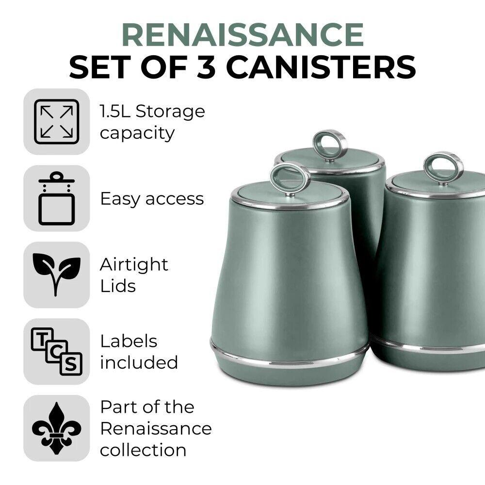 Tower Renaissance Kettle, 4 Slice Toaster, Bread Bin, Canisters Kitchen Set (Forest Green) - Vibe Home