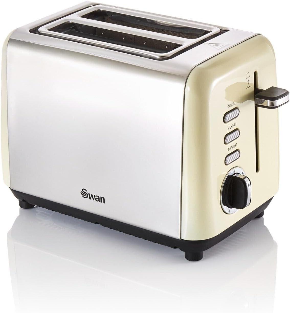 Swan Townhouse Kettle, 2 Slice Toaster, Bread Bin, Canisters Kitchen Set (Cream) - Vibe Home