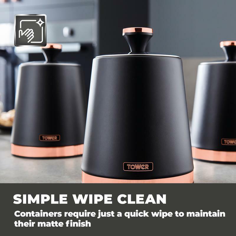 Tower Cavaletto Bread Bin & Canister Kitchen Storage Set (Black) - Vibe Home