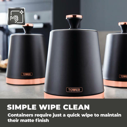 Tower Cavaletto Bread Bin & Canister Kitchen Storage Set (Black) - Vibe Home