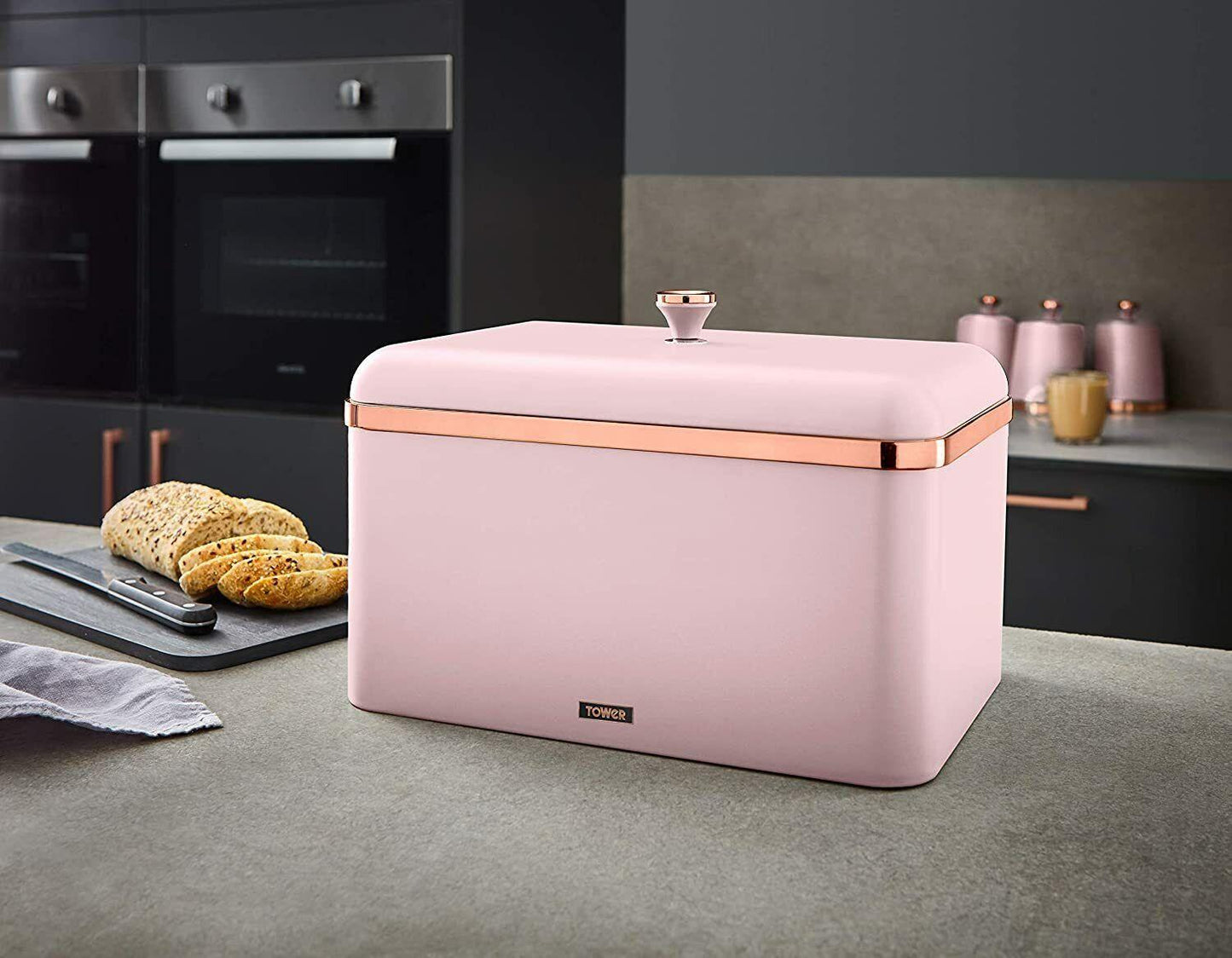 Tower Cavaletto Bread Bin & Canisters Kitchen Storage Set (Pink) - Vibe Home
