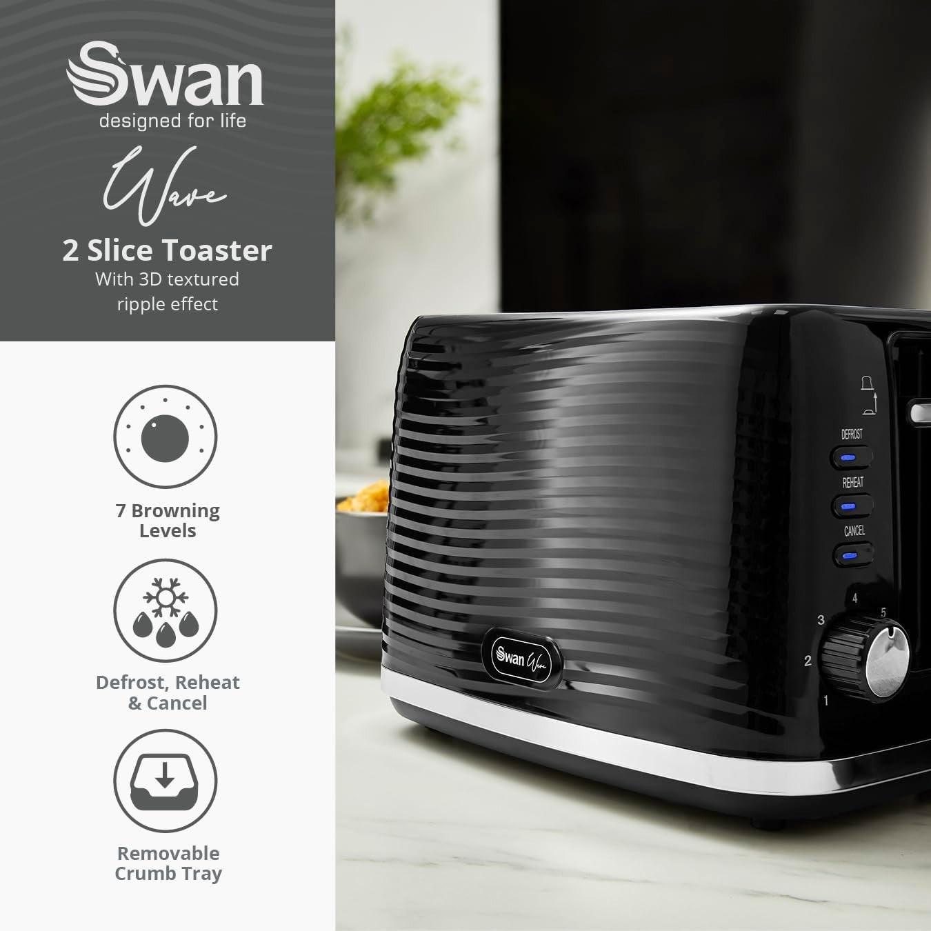 Swan Wave Kettle & Toaster Kitchen Set (Black) - Vibe Home