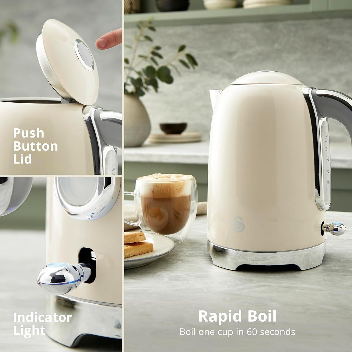 Swan Solace Kettle & Toaster Kitchen Set (Cream) - Vibe Home