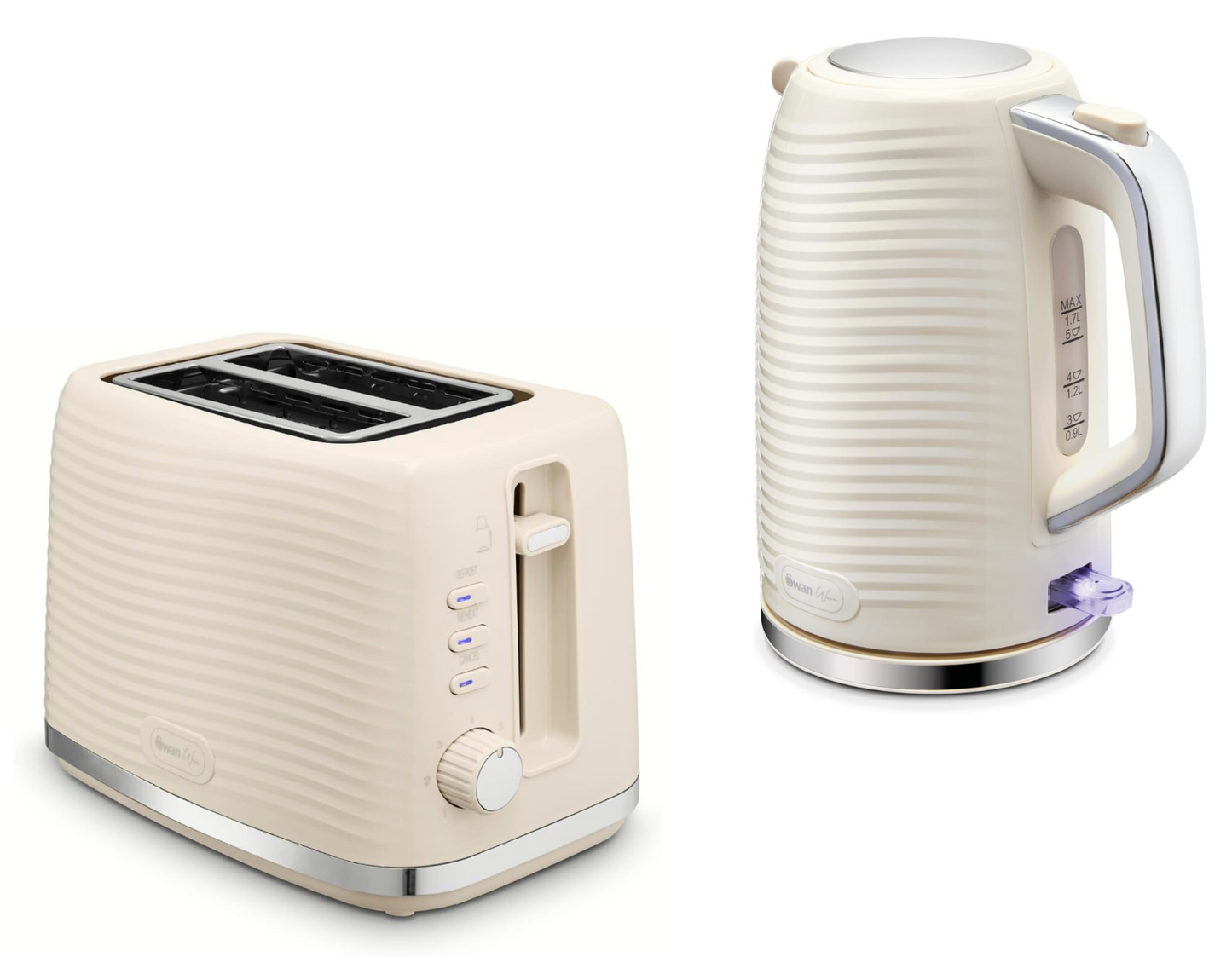 Swan Wave Kettle & 2 Slice Toaster Kitchen Set (Cream) - Vibe Home