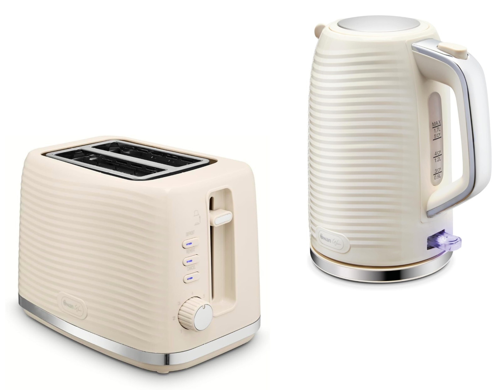 Swan Wave Kettle & 2 Slice Toaster Kitchen Set (Cream) - Vibe Home