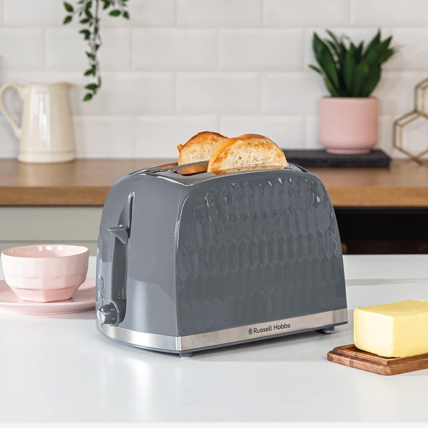 Russell Hobbs Honeycomb Kettle & 2 Slice Toaster Kitchen Set (Grey) - Vibe Home