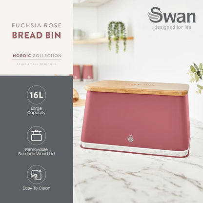 Swan Nordic Kettle, 4 Slice Toaster, Bread Bin, Canisters Kitchen Set (Fuchsia Rose) - Vibe Home