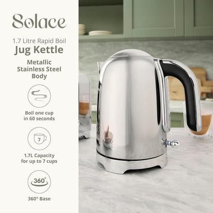 Swan Solace Kettle & 2 Slice Toaster Kitchen Set Silver (Stainless Steel) - Vibe Home