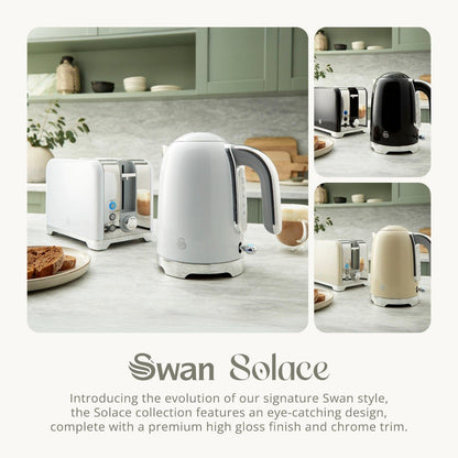 Swan Solace Kettle & 2 Slice Toaster Kitchen Set (White) - Vibe Home