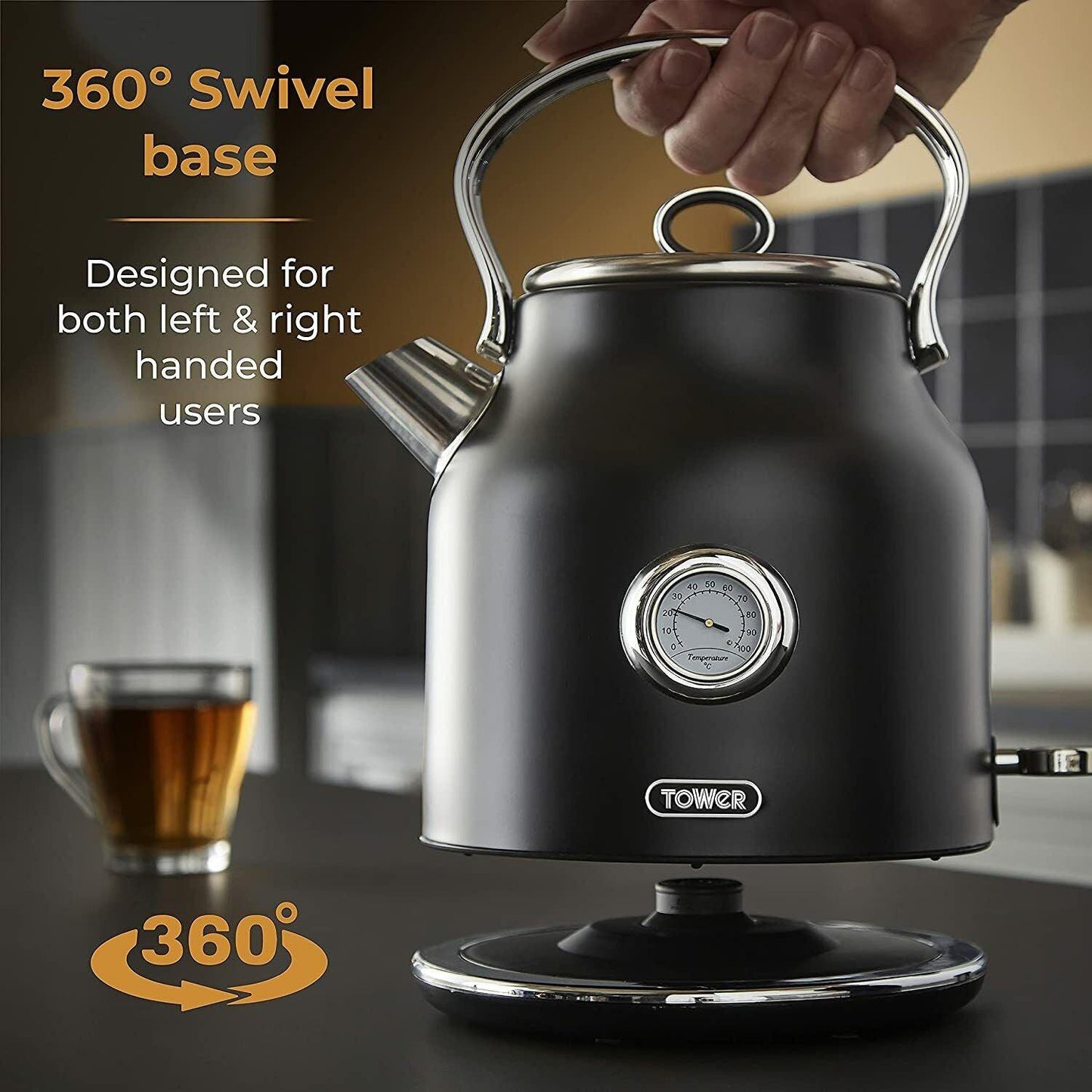 Tower Renaissance Kettle & 4 Slice Toaster Kitchen Set (Black) - Vibe Home
