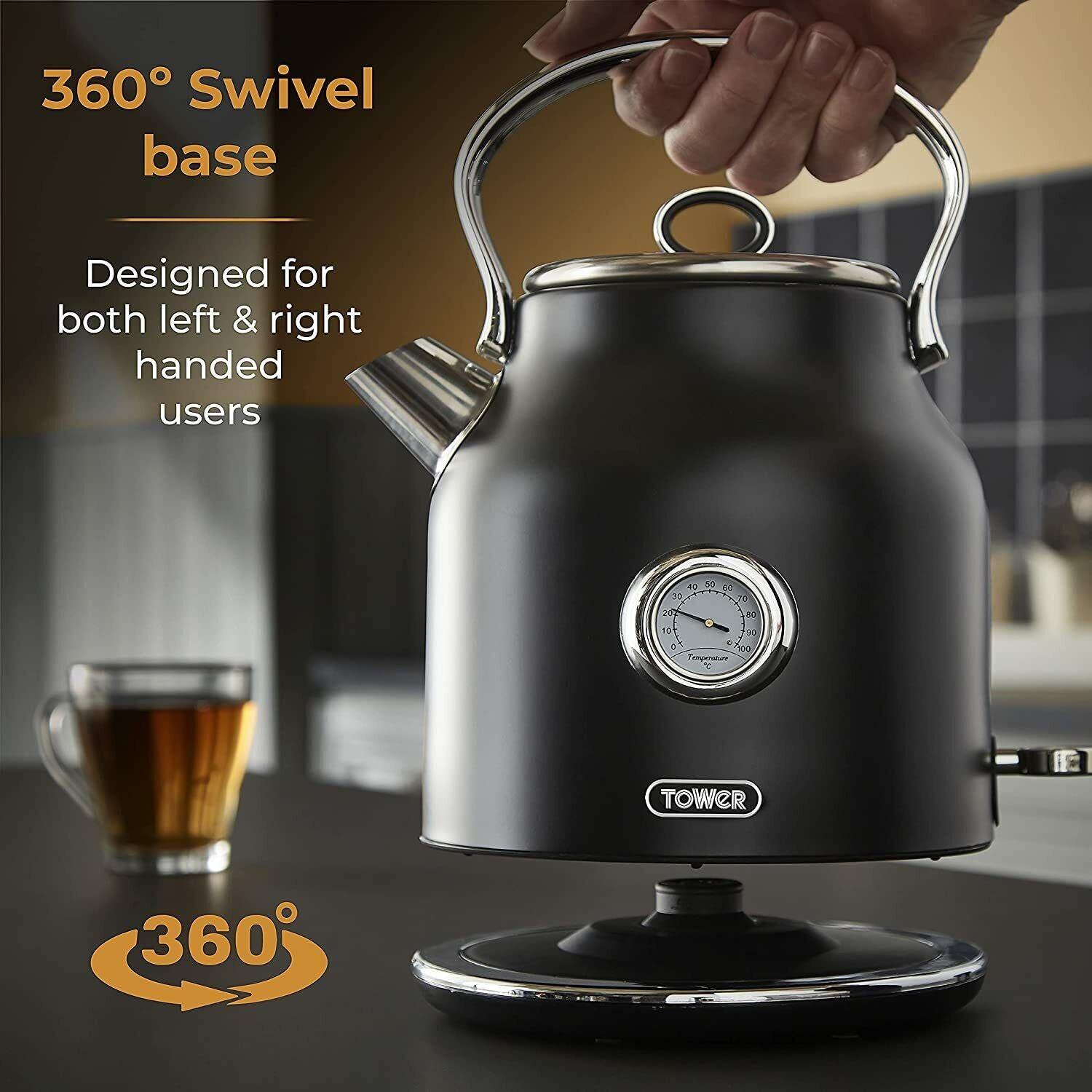 Tower Renaissance Kettle & 4 Slice Toaster Kitchen Set (Black) - Vibe Home