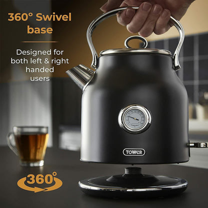 Tower Renaissance Kettle & 4 Slice Toaster Kitchen Set (Black) - Vibe Home