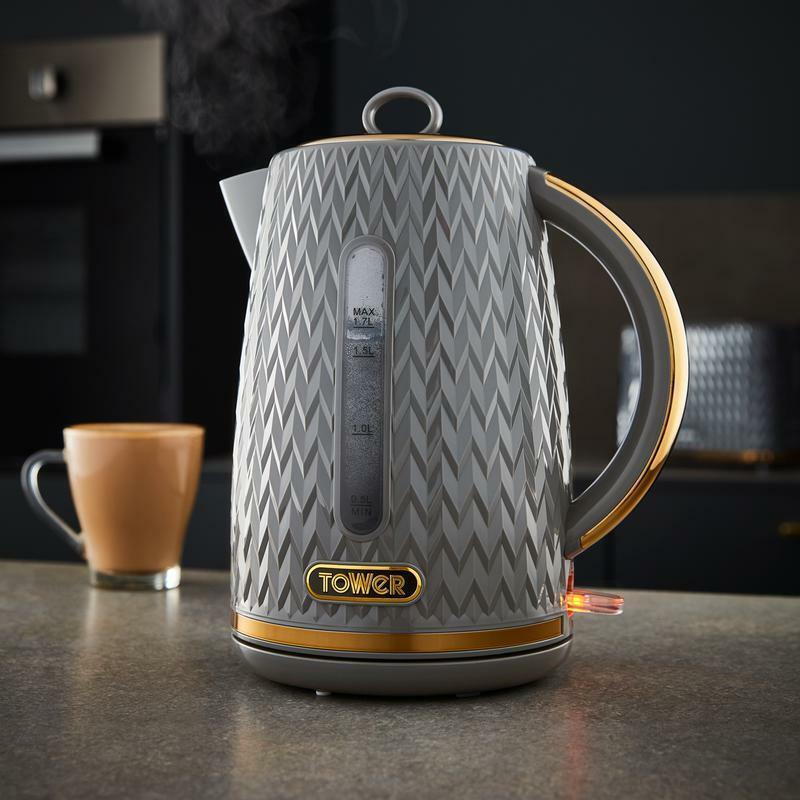 Tower Empire Kettle, 4 Slice Toaster, Bread Bin, Canisters Kitchen Set (Grey) - Vibe Home