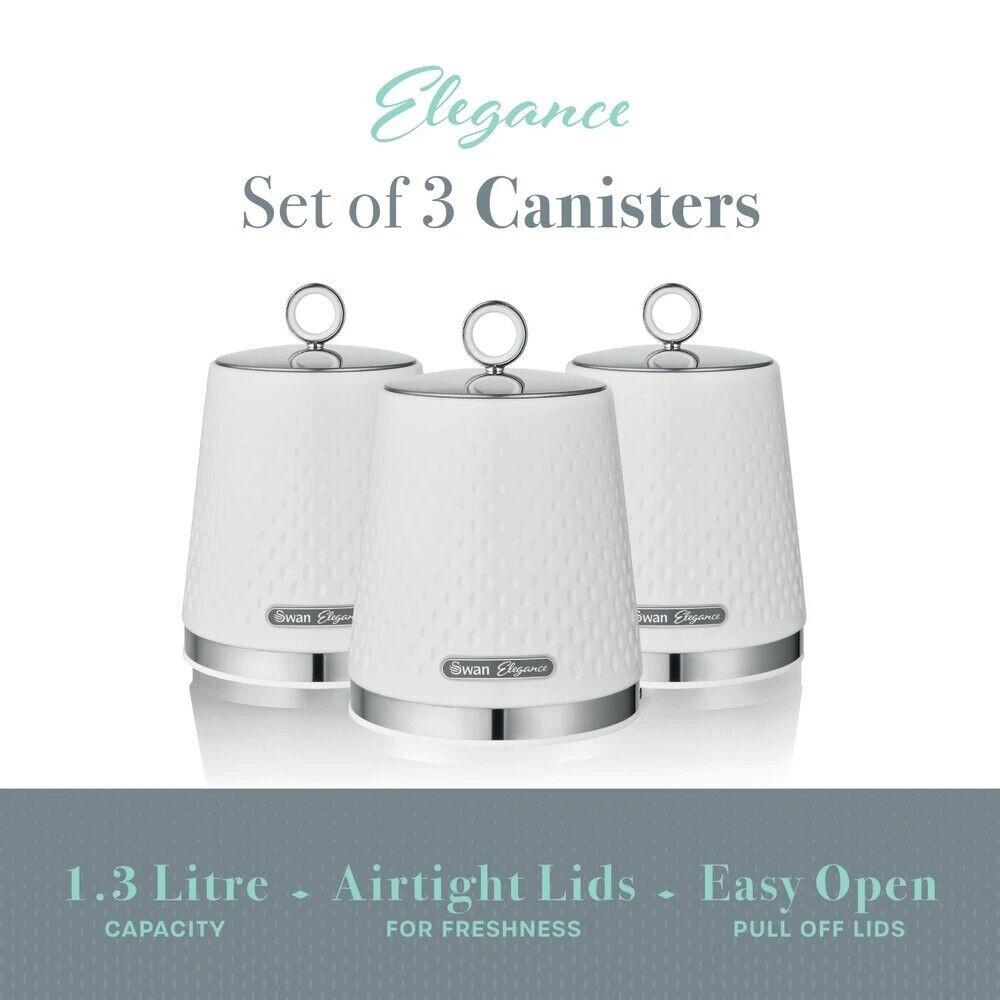 Swan Elegance Bread Bin & Canisters Kitchen Storage Set (White) - Vibe Home