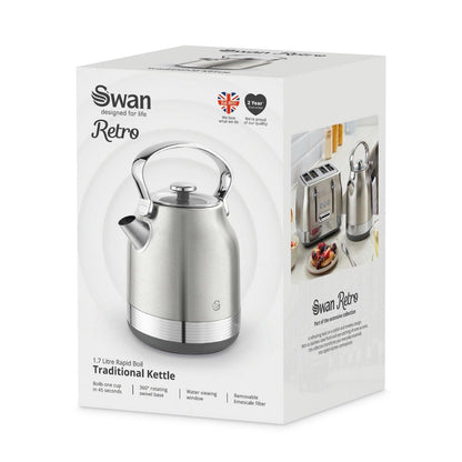 Swan Retro Pyramid Kettle & 2 Slice Toaster Kitchen Set (Stainless Steel) - Vibe Home
