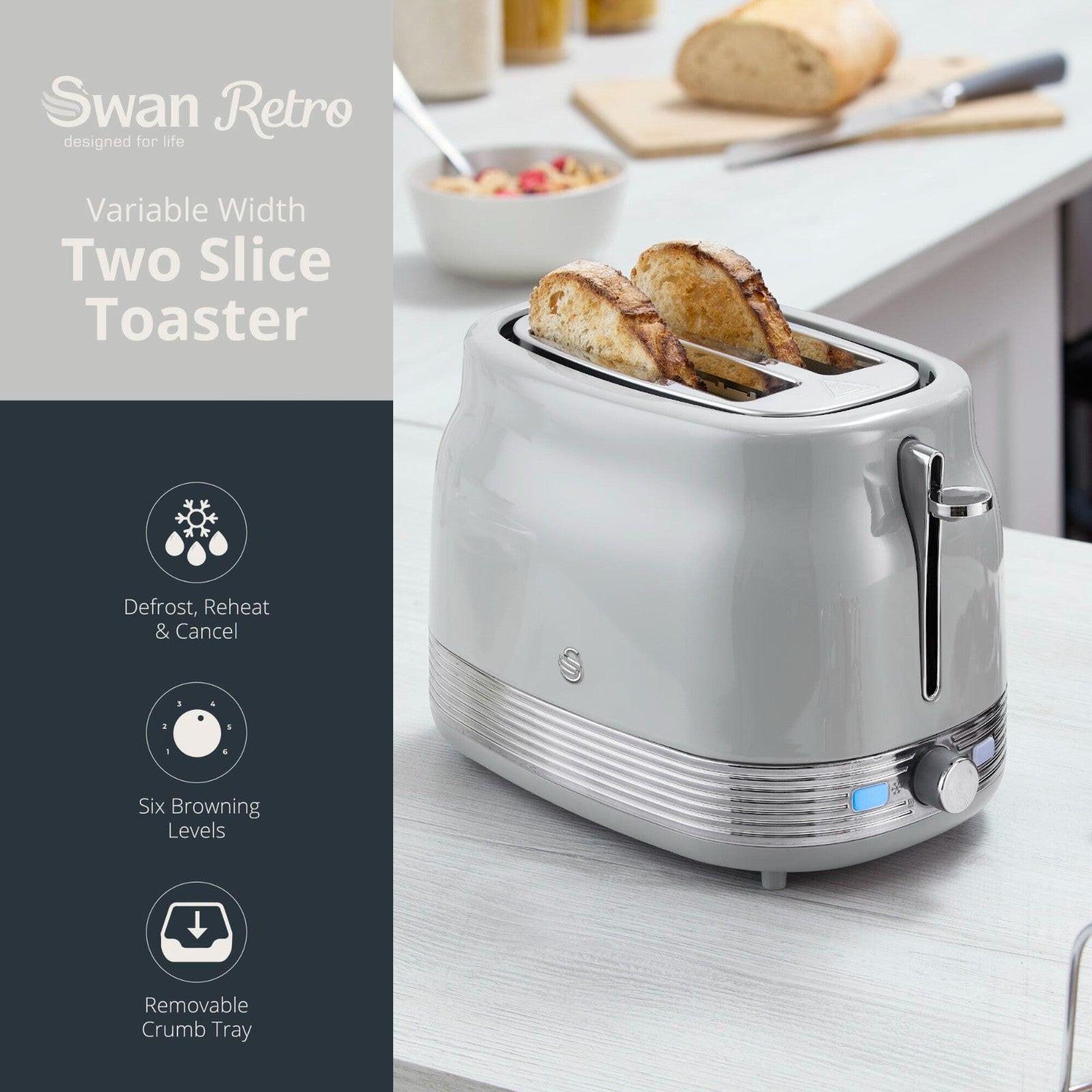 Swan Retro Pyramid Kettle & 2 Slice Toaster Kitchen Set (Grey) - Vibe Home