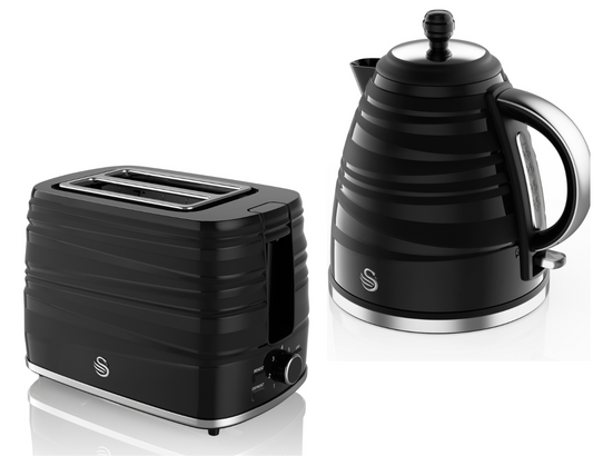 Swan Symphony Kettle & 2 Slice Toaster Kitchen Set (Black) - Vibe Home