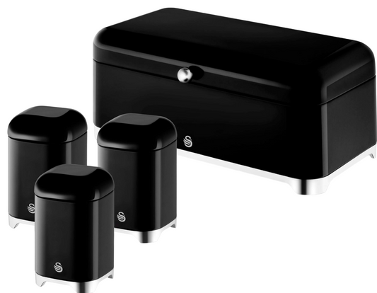 Swan Solace Bread Bin & Canisters Kitchen Storage Set (Black) - Vibe Home