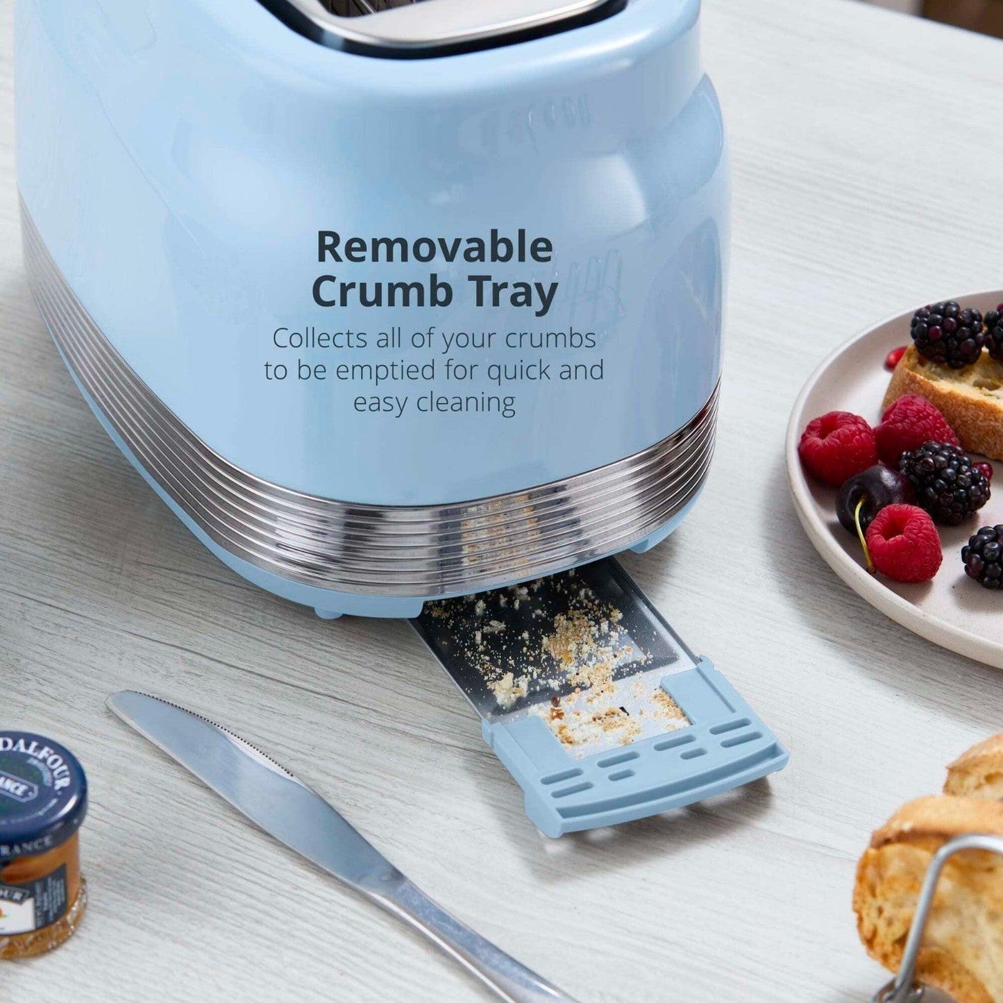 Swan Retro Pyramid Kettle, 2 Slice Toaster & Canisters Kitchen Set (Blue) - Vibe Home