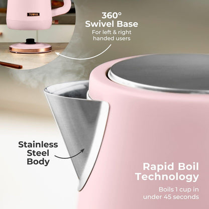 Tower Cavaletto Jug Kettle, 2 Slice Toaster & Canisters Kitchen Set (Pink) - Vibe Home