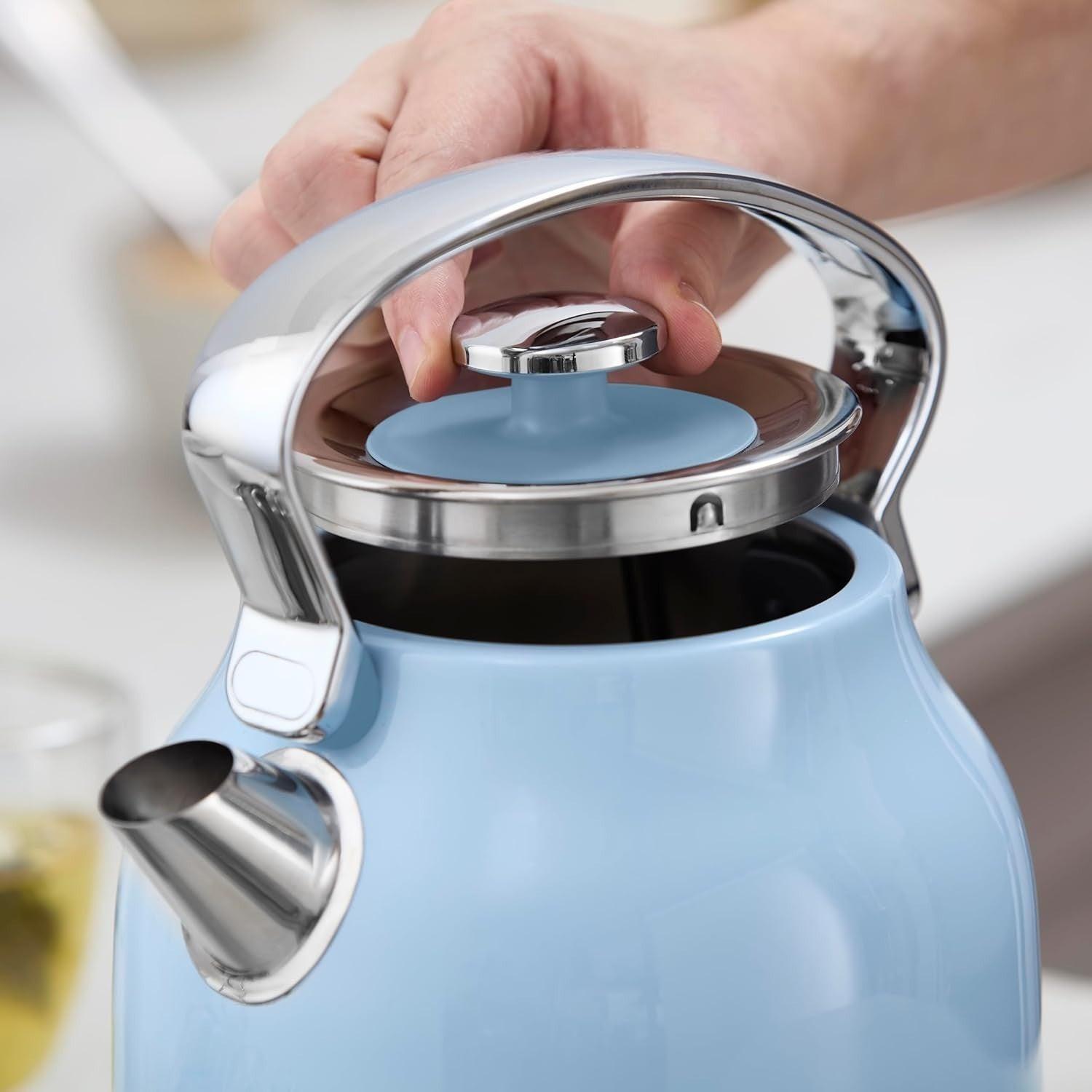 Swan Retro Pyramid Kettle, 2 Slice Toaster & Canisters Kitchen Set (Blue) - Vibe Home