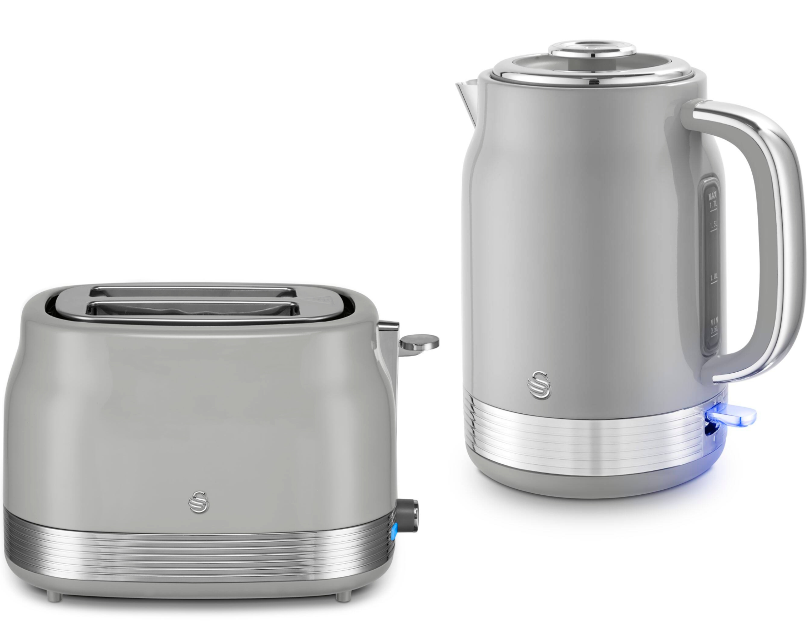 Swan Retro Jug Kettle & 2 Slice Toaster Kitchen Set (Grey) - Vibe Home