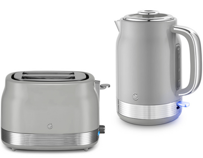 Swan Retro Jug Kettle & 2 Slice Toaster Kitchen Set (Grey) - Vibe Home