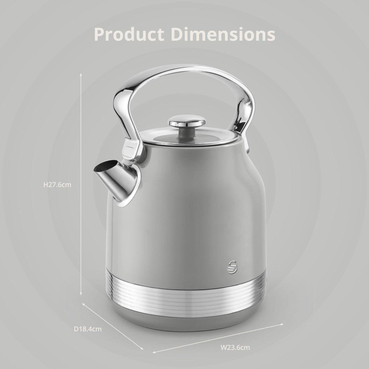 Swan Retro Pyramid Kettle, 4 Slice Toaster, Bread Bin, Canisters Kitchen Set (Grey) - Vibe Home