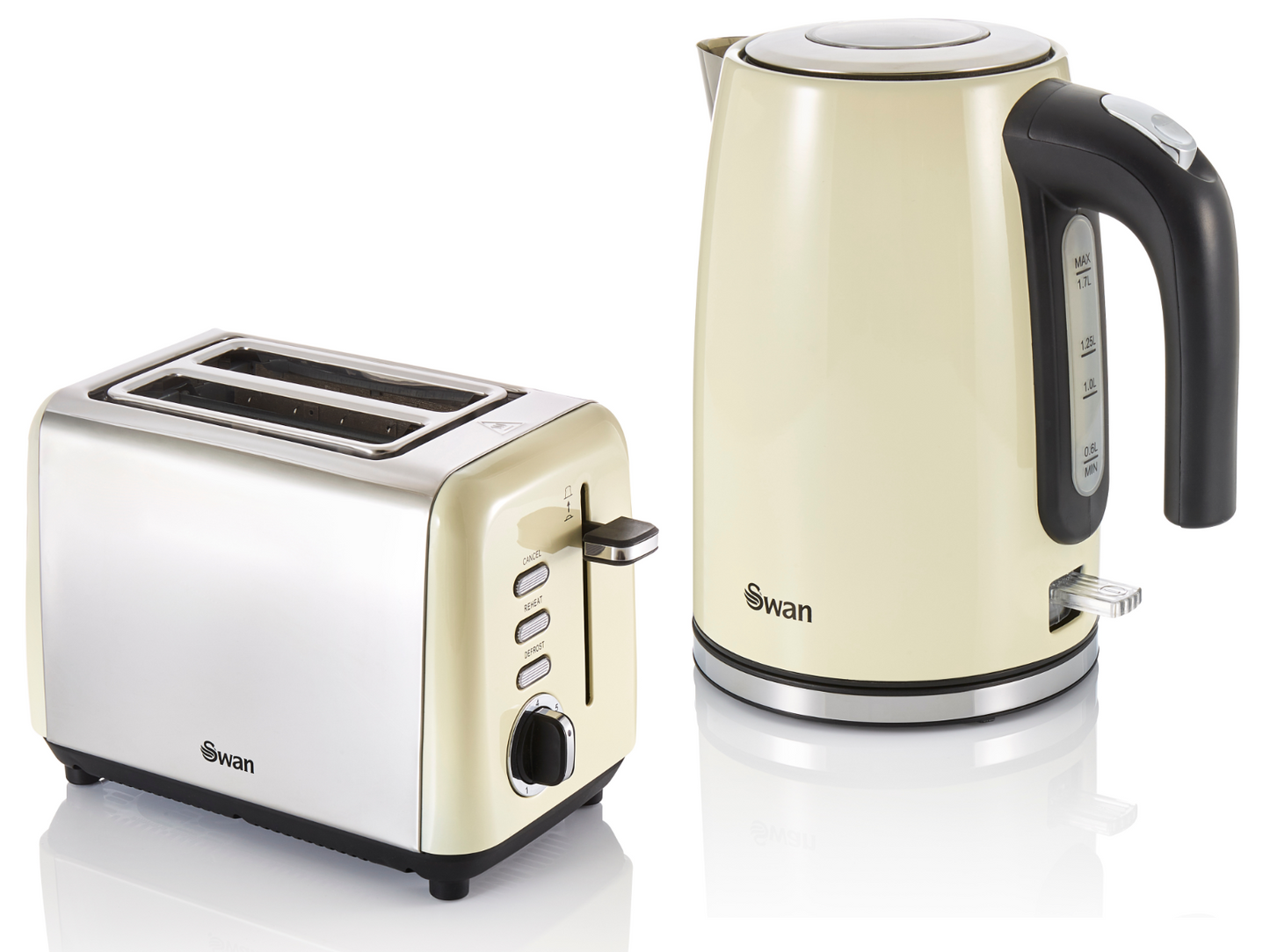 Swan Townhouse Kettle & 2 Slice Toaster Kitchen Set (Cream) - Vibe Home