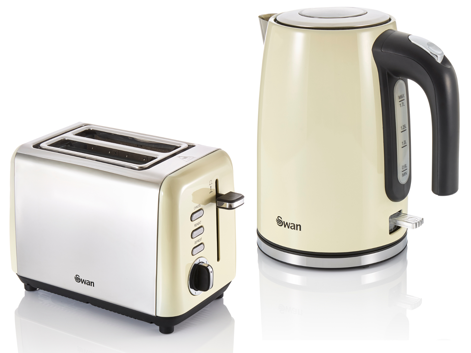 Swan Townhouse Kettle & 2 Slice Toaster Kitchen Set (Cream) - Vibe Home