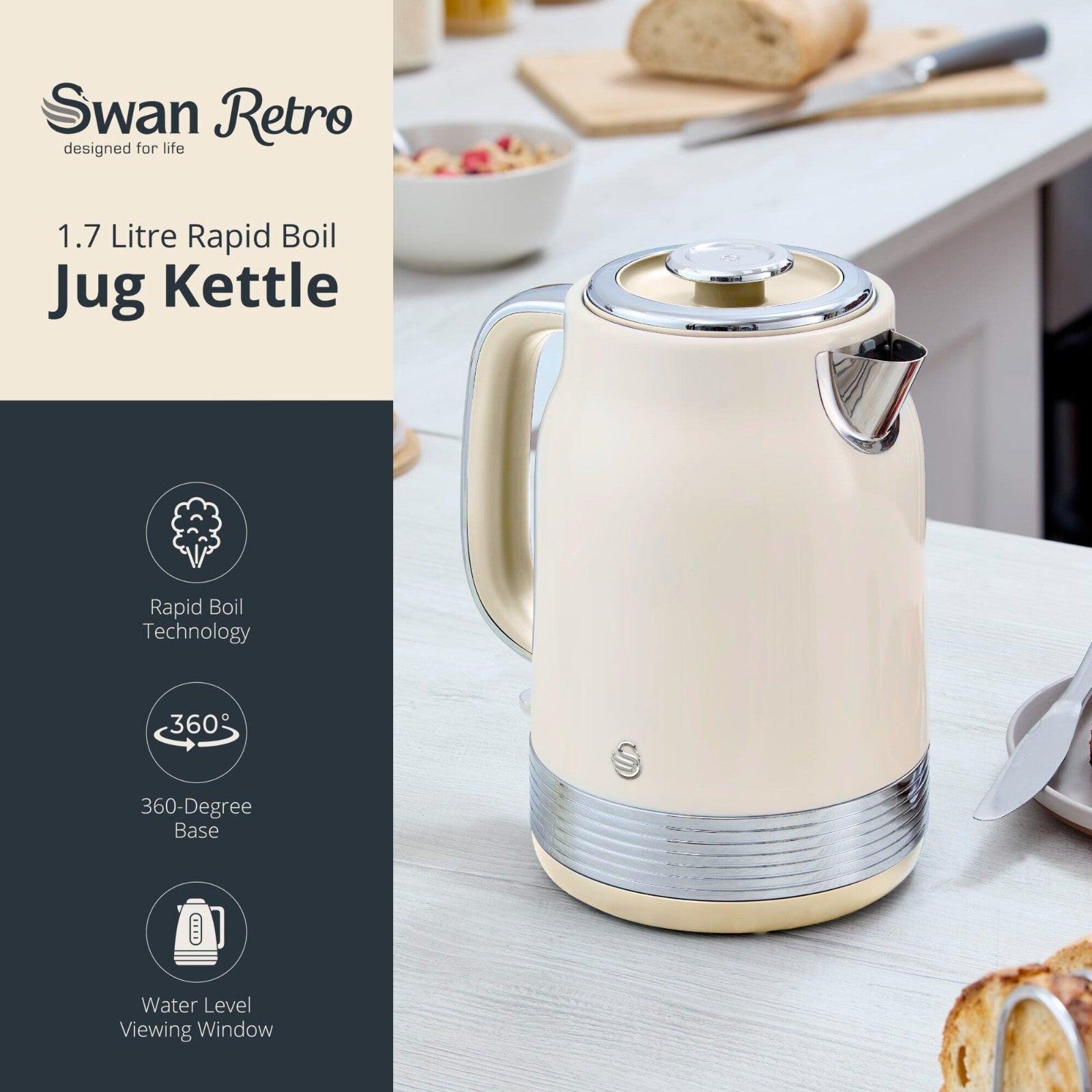 Swan Retro Jug Kettle & 4 Slice Toaster Kitchen Set (Chantilly Cream) - Vibe Home
