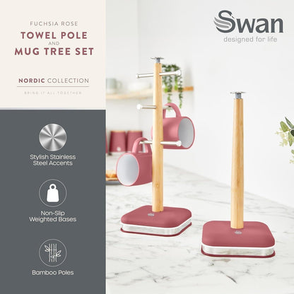 Swan Nordic Mug Tree & Towel Pole Set SWKA18525FUS Red (Fuchsia Rose) - Vibe Home