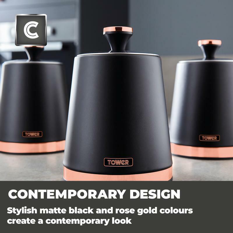 Tower Cavaletto Pyramid Kettle, 4 Slice Toaster & Canisters Kitchen Set (Black) - Vibe Home