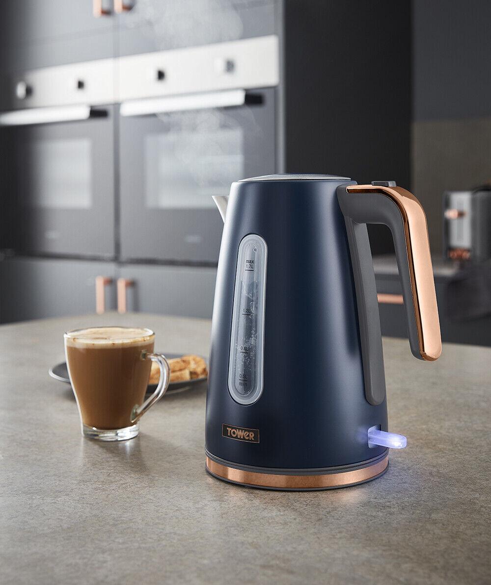 Tower Cavaletto Jug Kettle & 4 Slice Toaster Kitchen Set (Midnight Blue) - Vibe Home
