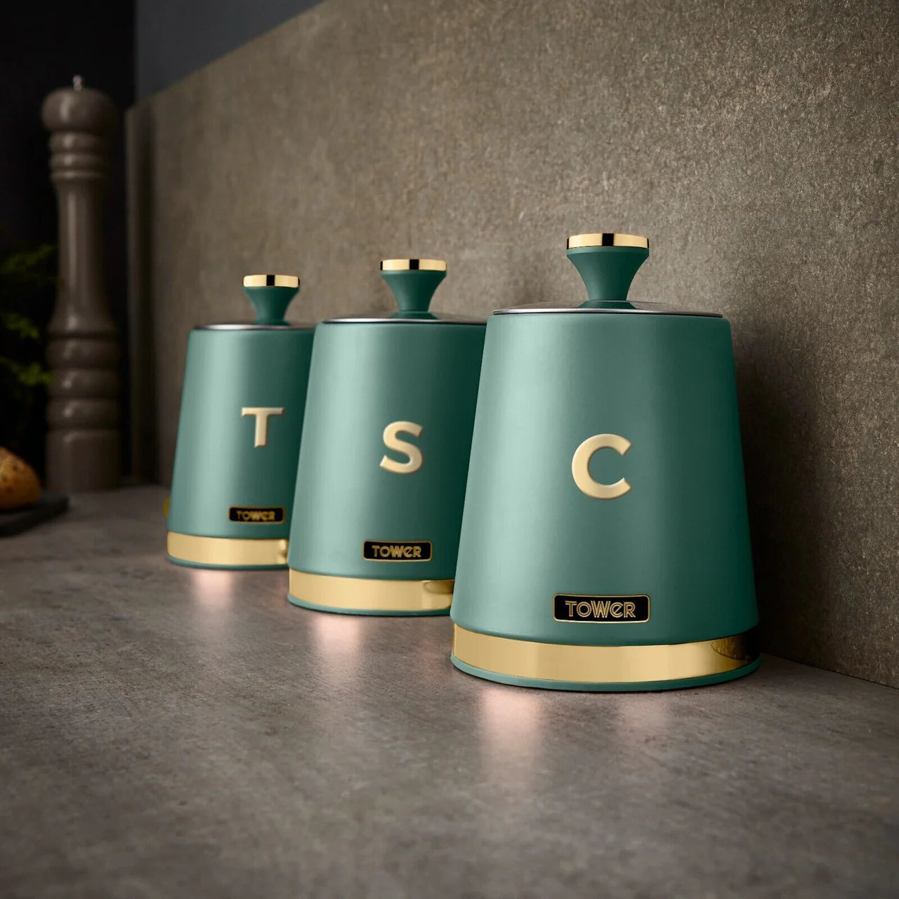 Tower Cavaletto Bread Bin & Canisters Kitchen Set (Jade Green)