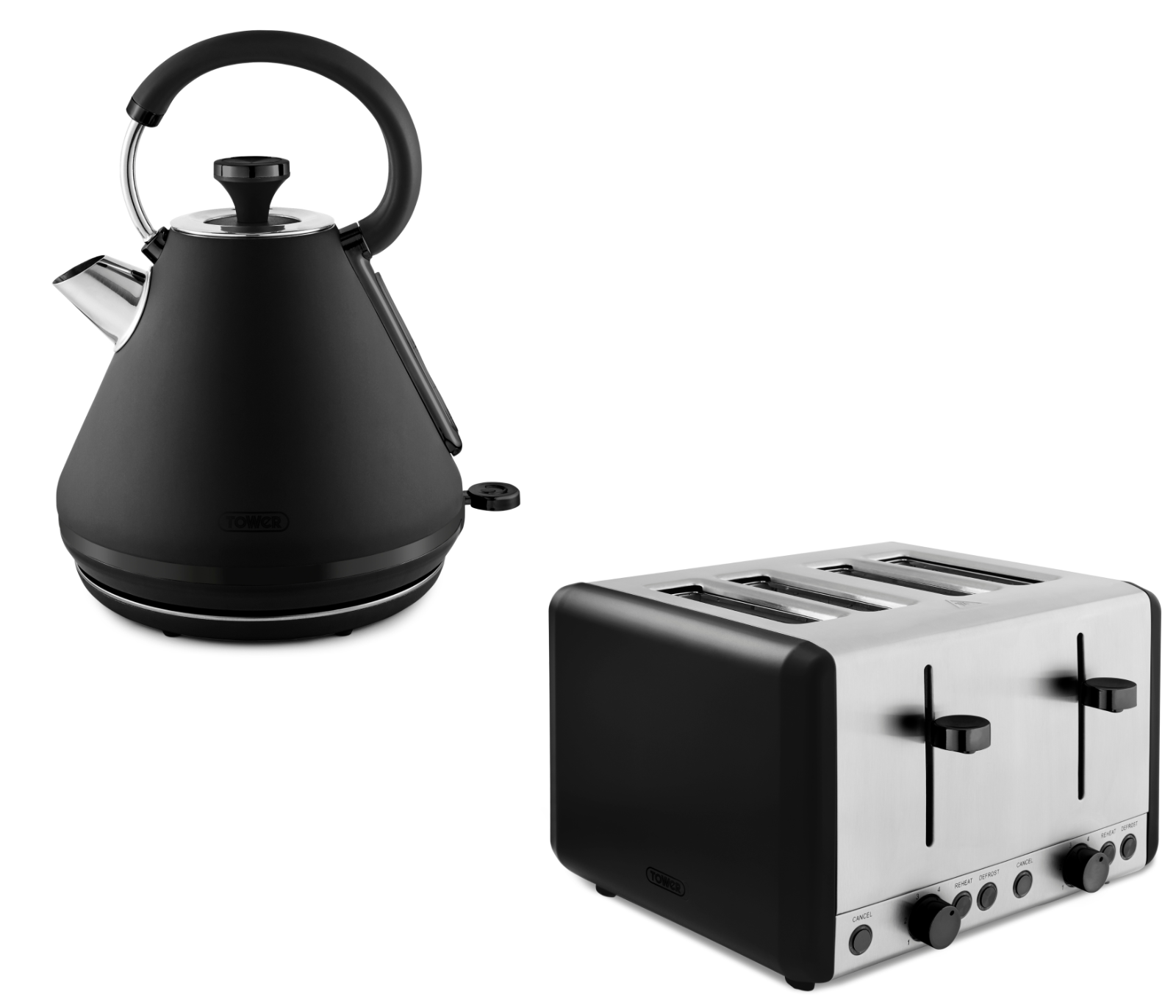 Tower Sera Kettle & 4 Slice Toaster Kitchen Set (Black) - Vibe Home