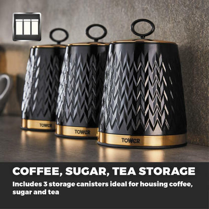 Tower Empire Bread Bin & Canisters Kitchen Storage Set (Black) - Vibe Home