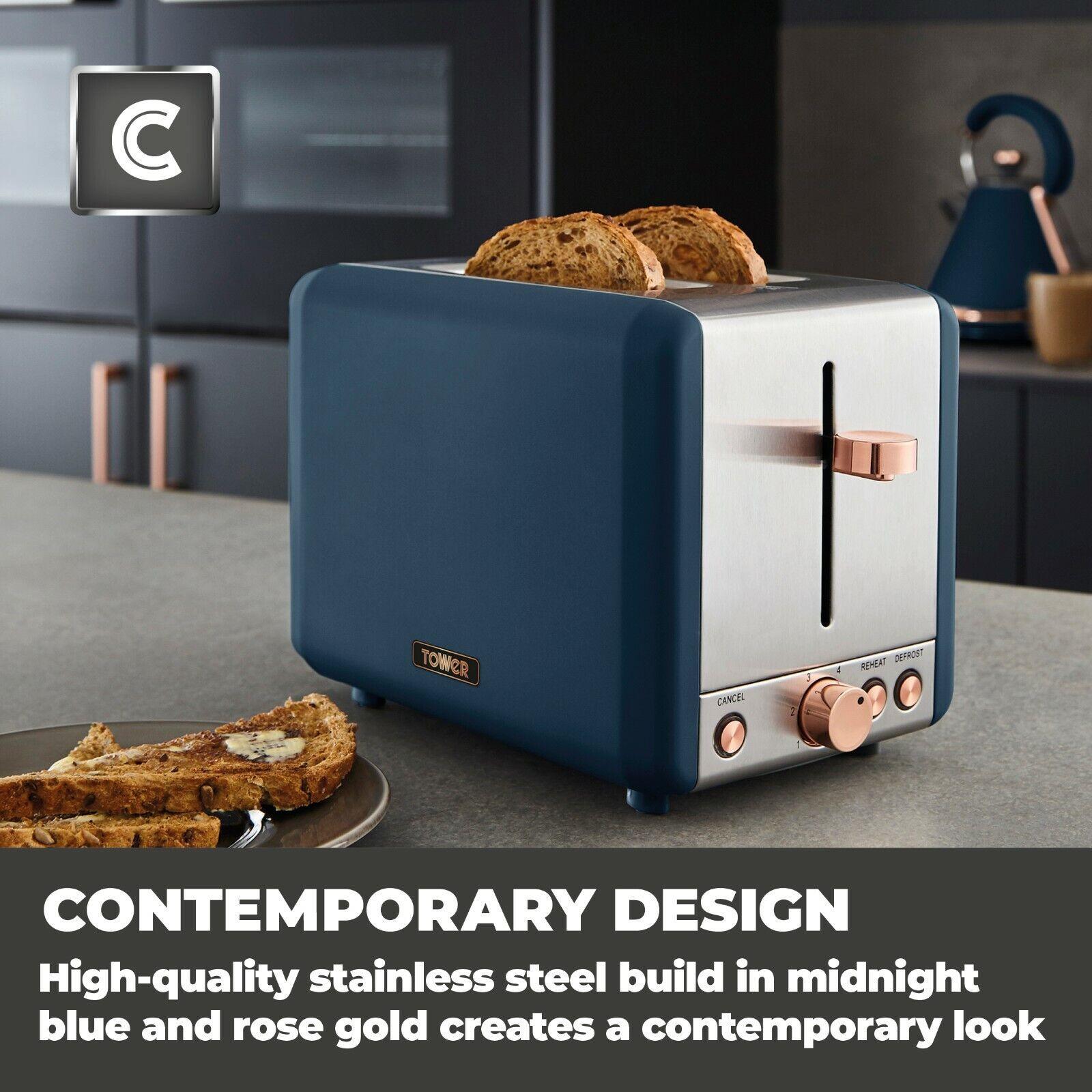 Tower Cavaletto Pyramid Kettle, 2 Slice Toaster & Canisters Kitchen Set (Midnight Blue) - Vibe Home