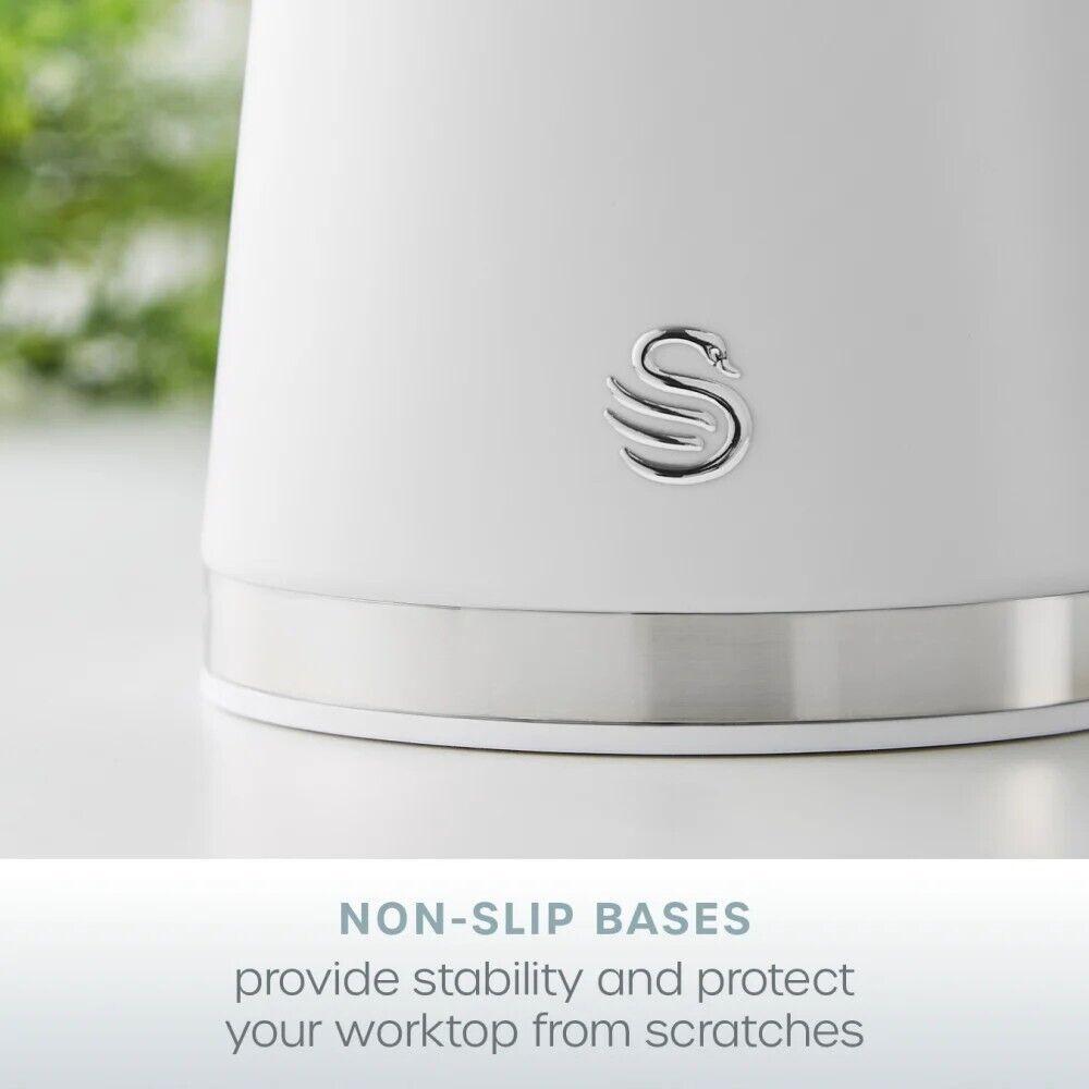Swan Serenity Kettle, 4 Slice Toaster, Bread Bin & Canisters Kitchen Set (White) - Vibe Home
